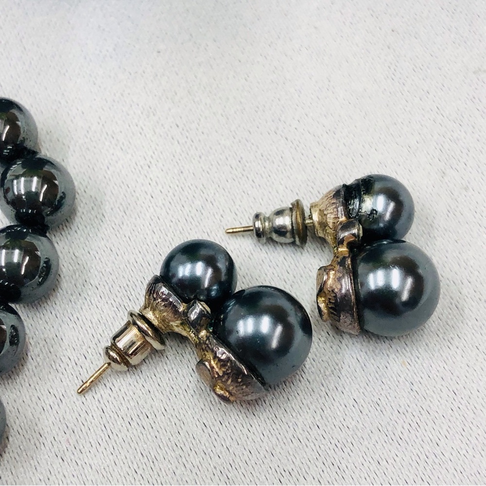 Vintage Black Luster Set Necklace Bracelet Earrings - Picture 4 of 16